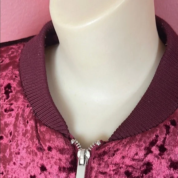 Like new Red Velvet Bomber Jacket with Ribbed Details - Picture 3 of 13